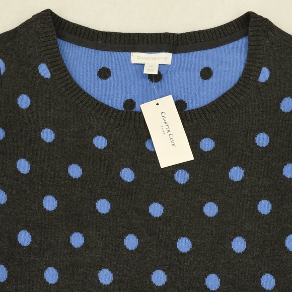 Charter Club Sweater Womens Plus Gray Polka Dot Crewneck Long Sleeve Pullover - Picture 3 of 8